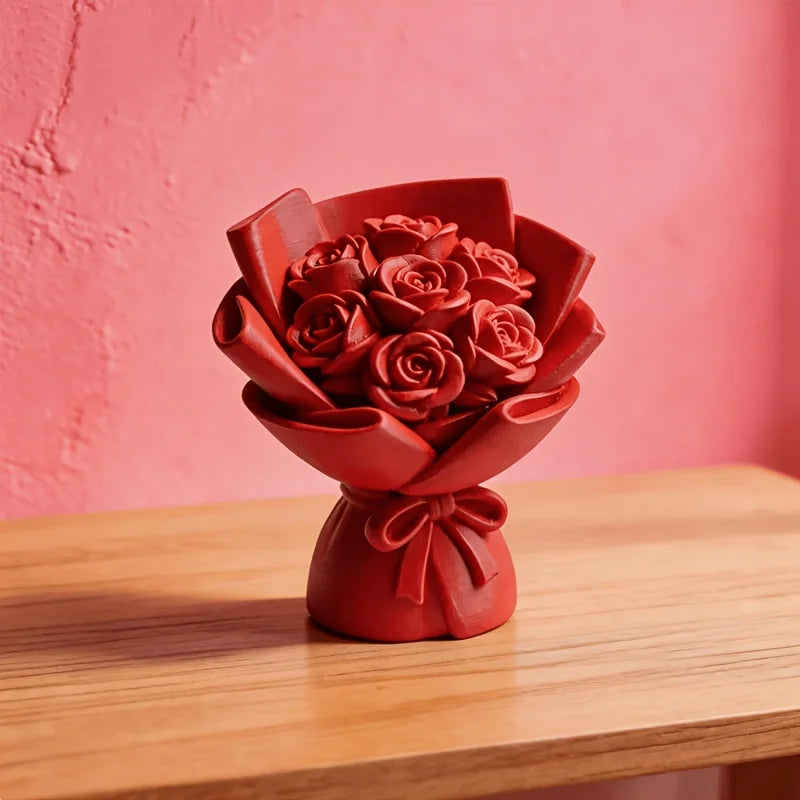 3D Rose Bouquet Ornament Romantic Flower Craft Multi-scene Decor for Desk Bookshelf Bedside Table Sweet Valentine's Day Gift Oasis Select