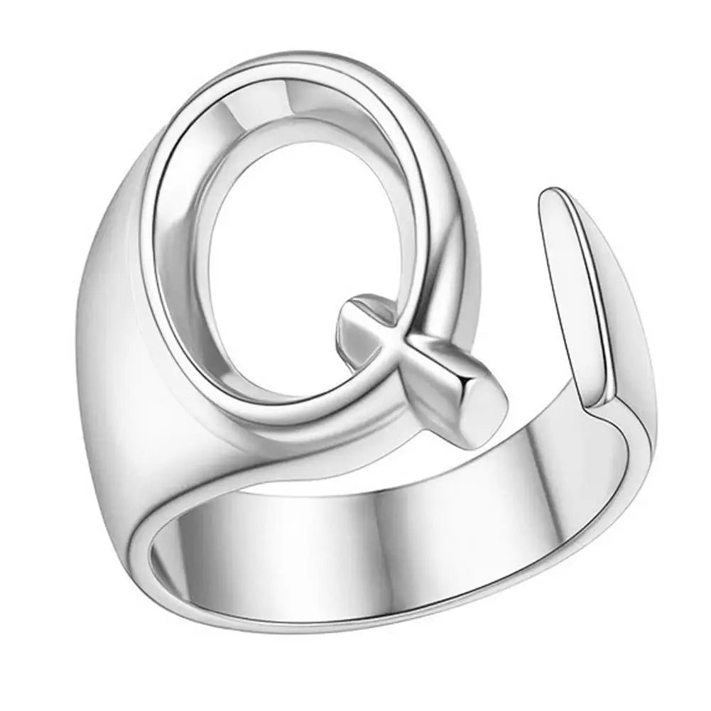 A-Z Initial Letter Ring – Adjustable Silver Open Ring for Women