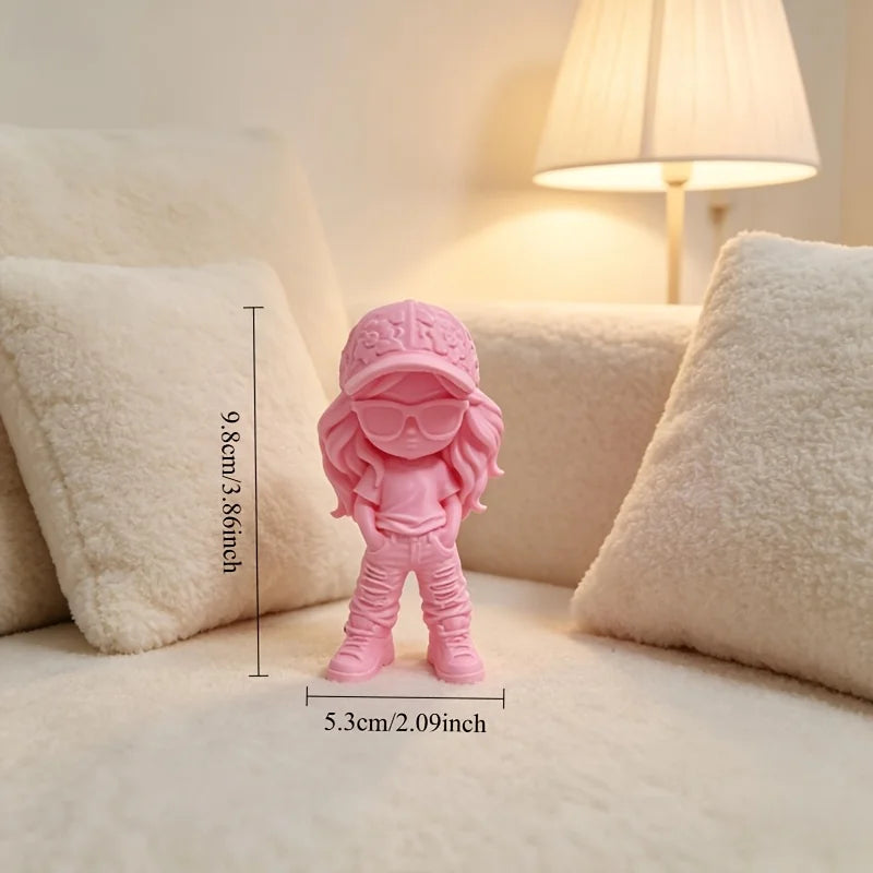 Ins Style Streetwear Girl Mini Statue 3D Printing Sunglasses Cap Trend Lady Figurine Ornament for Living Room Cafe Desktop Decor Oasis Select
