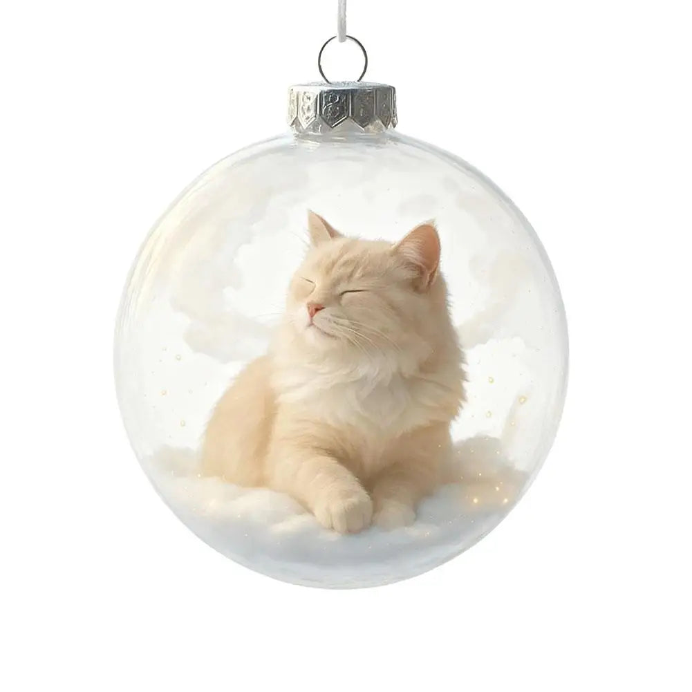 Cute Kitten Ball Christmas Ornaments Decoration 10x10x10cm PP Christmas Tree Cat Ball Pendant Ornament Xmas Tree Hanging Decor Oasis Select B
