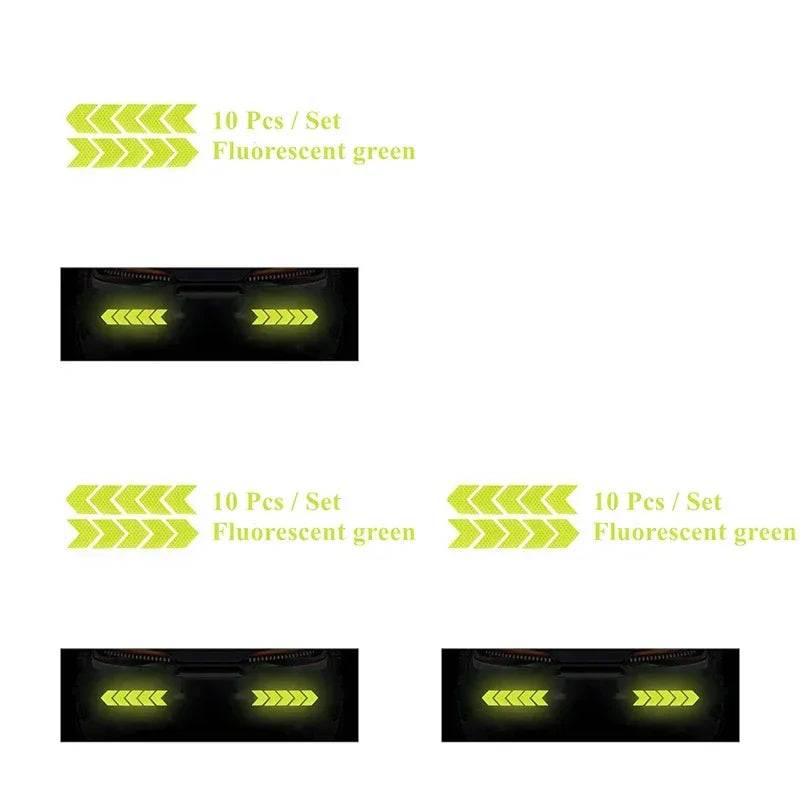 10pcs Car Reflective Arrow Sticker Safety Warning Sticker For Car Bumper Trunk Reflector Hazard Tape Car Styling Luminous Film Oasis Select Green-30pcs