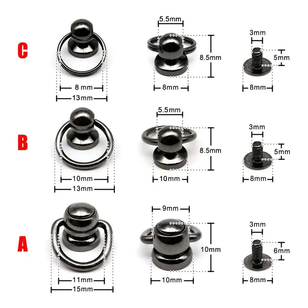 10pcs/pack Screwback Rivet Stud for Leather Bag Phone Case Accessory Ball Nail Metal Zinc-alloy with O Ring Screw Back Oasis Select