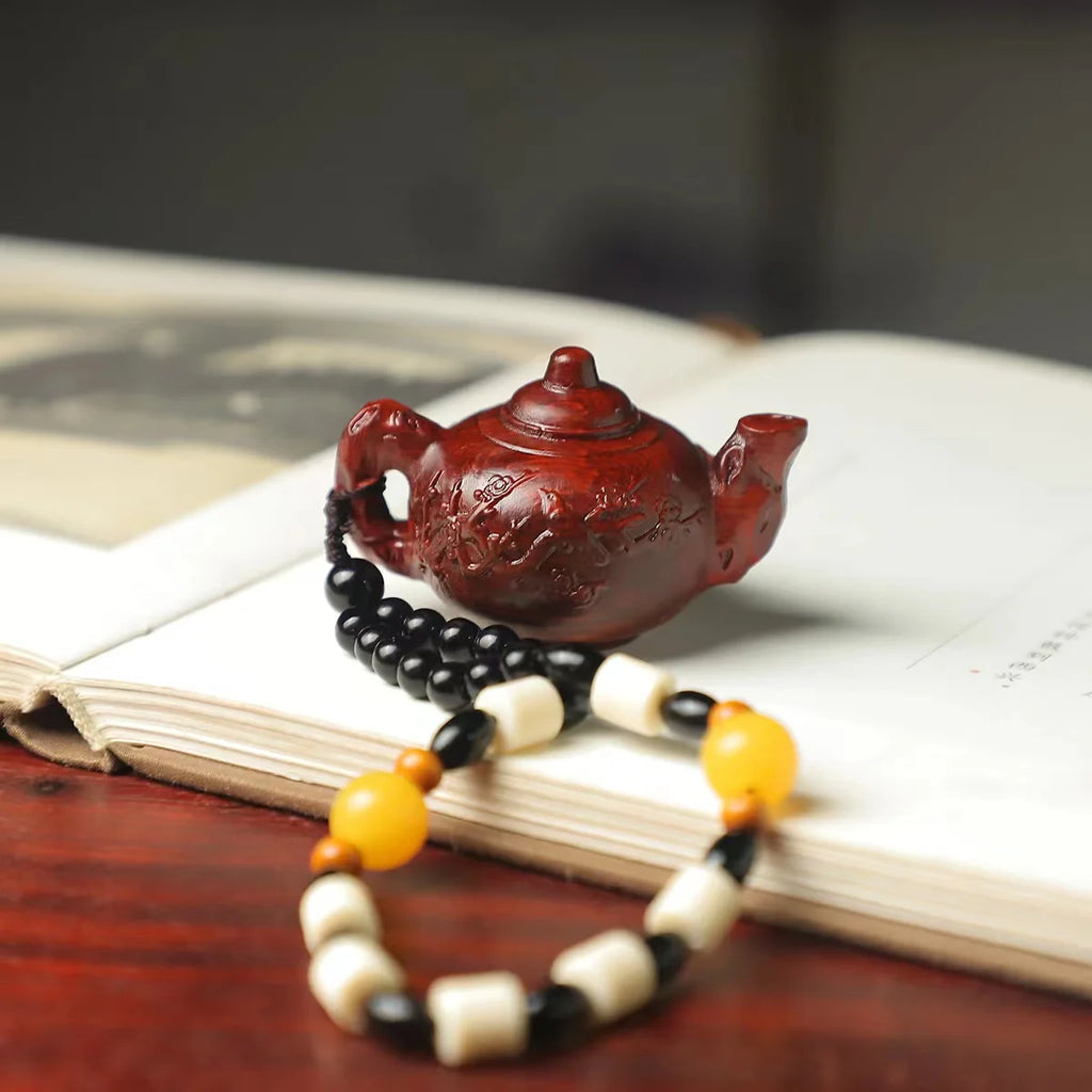 Small Leaf Rosewood Pot Hand A Carved Wooden Key Pendant Small Decoration Sculpture Oasis Select