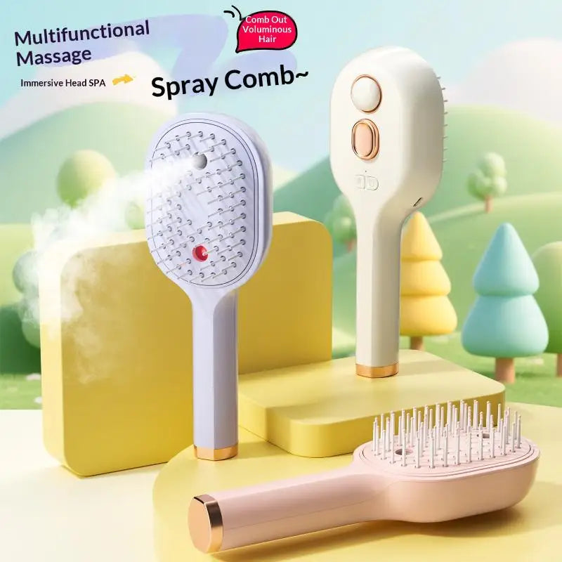Electric Steam Spray Hair Brush | USB-C Anti-Frizz Styling Comb