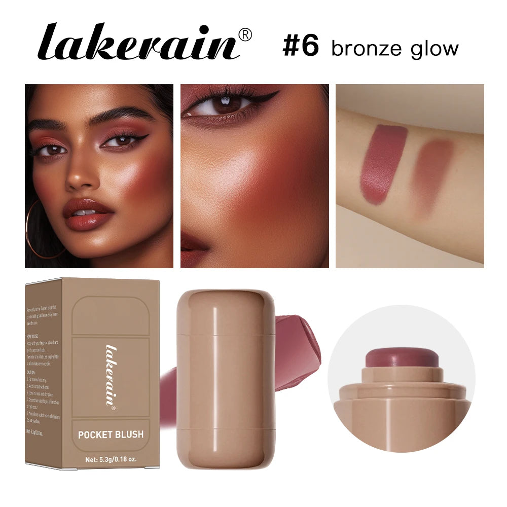 Lakerain 3in1 Cheek Lip Tinted Moistured Blush Stick Waterproof Easy Color Rouge Silky Smooth Blusher Cream Matte Contour Makeup Oasis Select 6 bronze glow