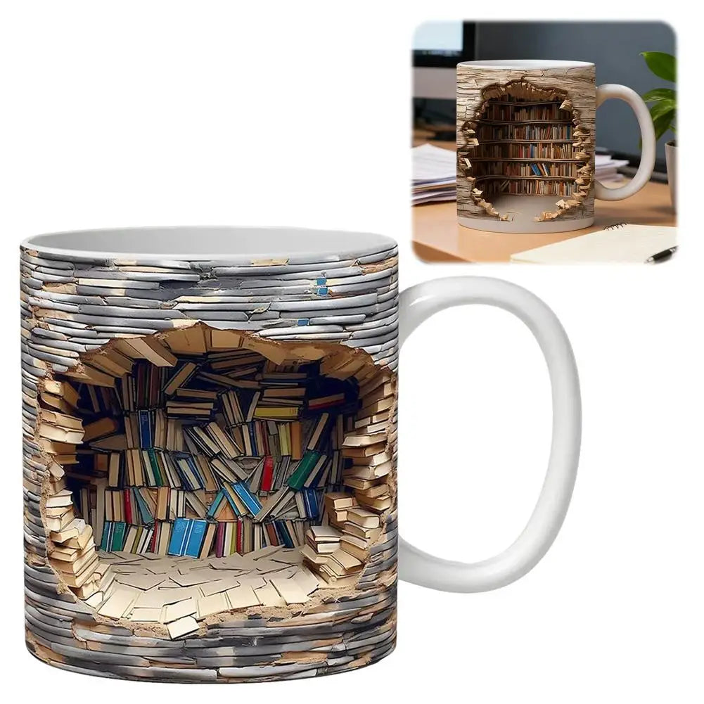 3D Library Book Mug Ceramic Shelf Mug Creative Space Design Multi-Purpose Mug Coffee Cup Study Milk Cup Friends Birthday Gift Oasis Select