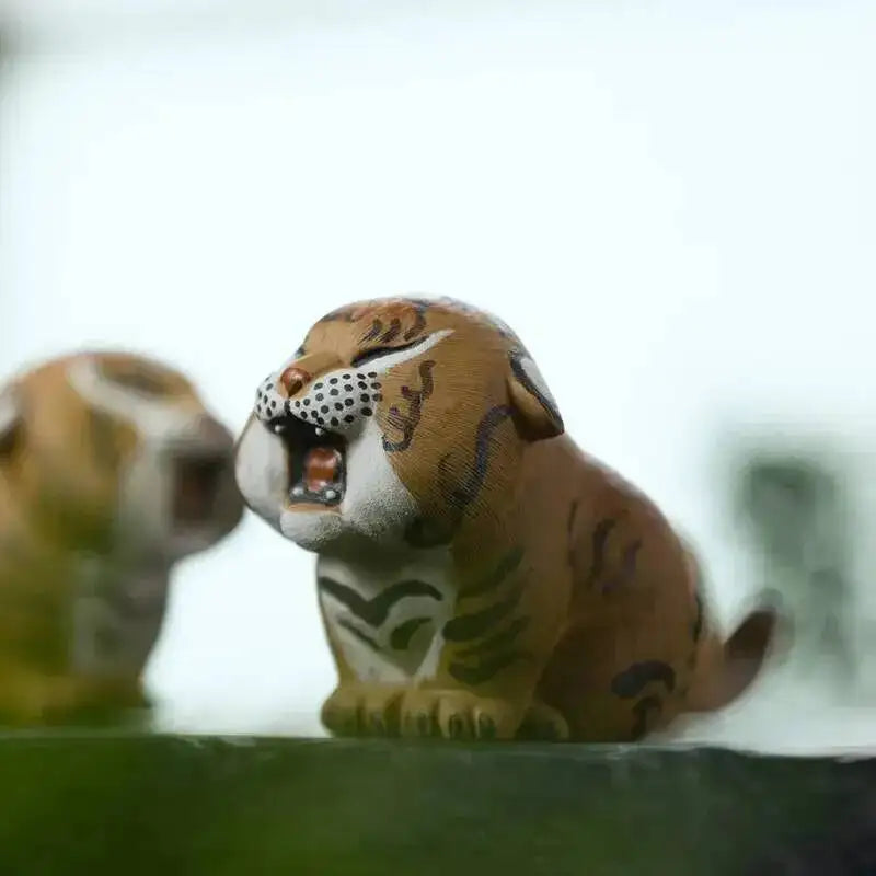 Zisha Tea Pet Tiger Ornament Zodiac Brushed Clay Painted Little Tiger Tea Plaything Tea pet Accessory Oasis Select
