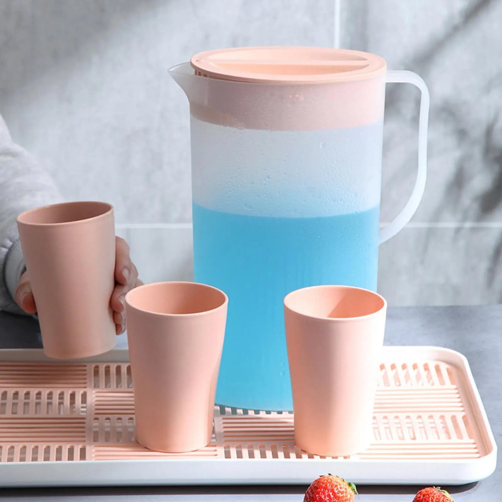 Cold Kettle Large Water Pitcher With Handle And Lid Heat Resisttant Cold Hot Kettle Large-capacity Tea Pitcher Water Juice Jug Oasis Select