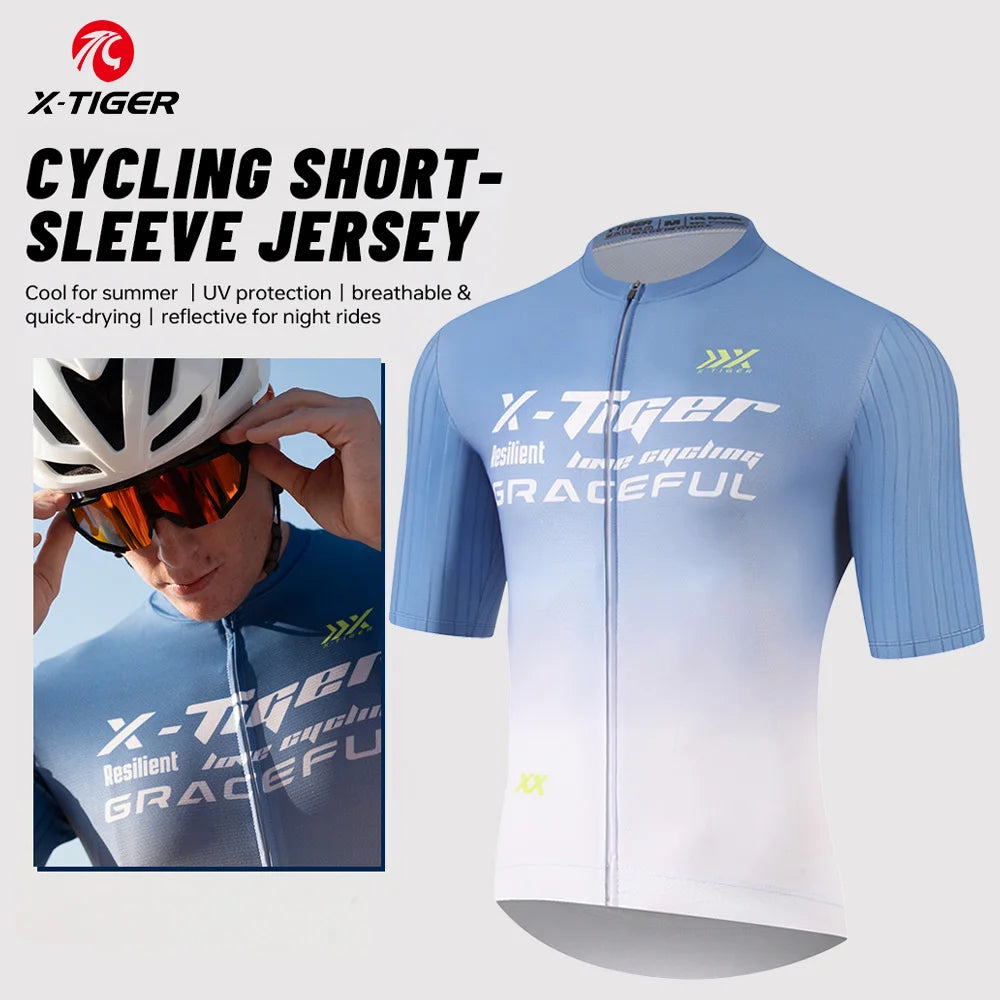 X-TIGER Summer Cycling Jersey Men Breathable Short Sleeve Bicycle Mallot Ciclismo Shirts Zipper Pocket Pro MTB Road Bike Jerseys Oasis Select