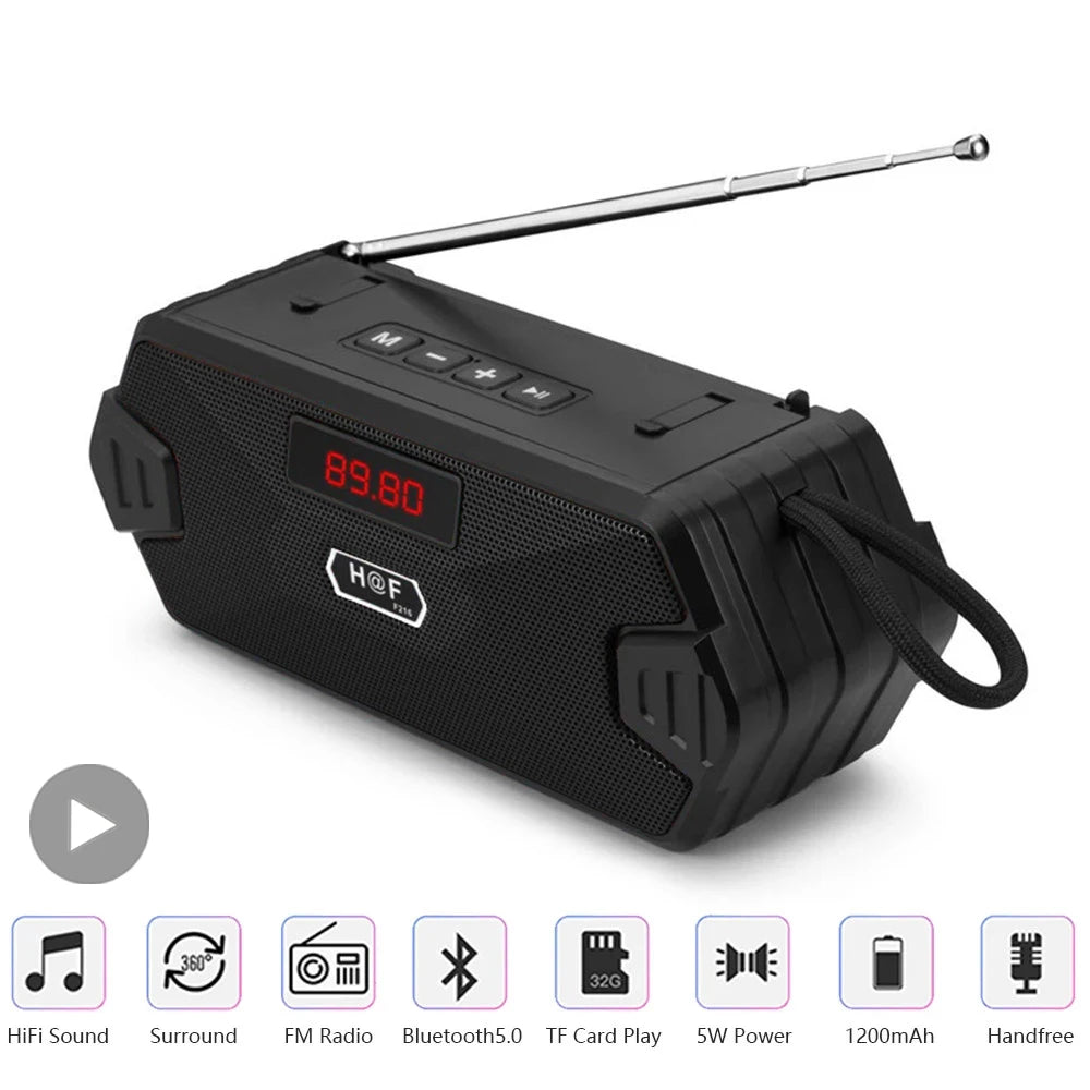 AyeBeau HF-F216 Portable Bluetooth 5.0 Speaker FM Radio Subwoofer