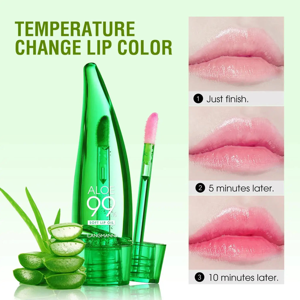 Aloe Vera Lip Gloss Strawberry Flavored Color Changing Moisturizing Lip Oil Long Lasting Shine Glaze for Lips Care Oasis Select