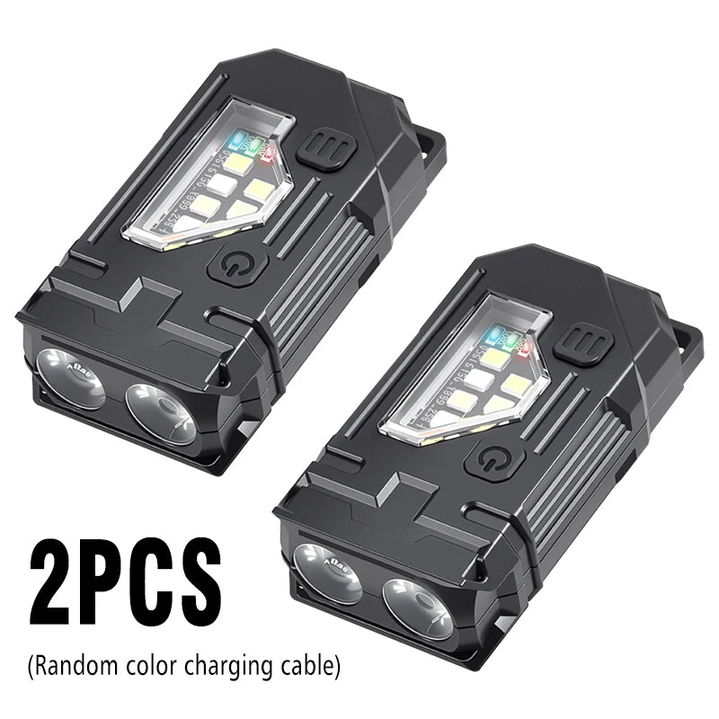 Mini Keychain EDC Flashlight Rechargeable Magnetic Torch Super Bright Pocket LED Torch Pen Clip Headlamp Outdoor Fishing Lamp Oasis Select Black-2PCS