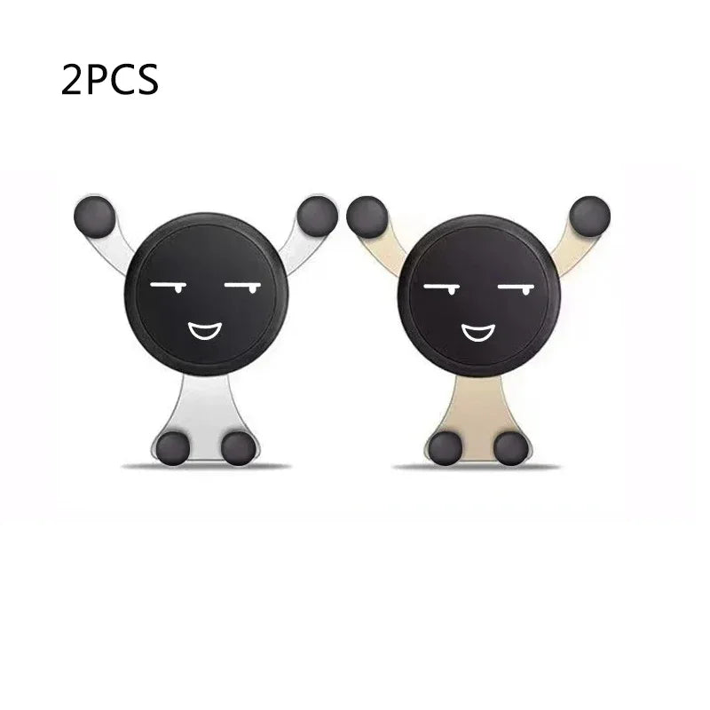 Gravity Car Phone Holder Air Vent Clip Smile Face Mount Mobile Cell Stand GPS Support For iPhone 12 Pro Max Xiaomi Samsung Oasis Select White-Golden