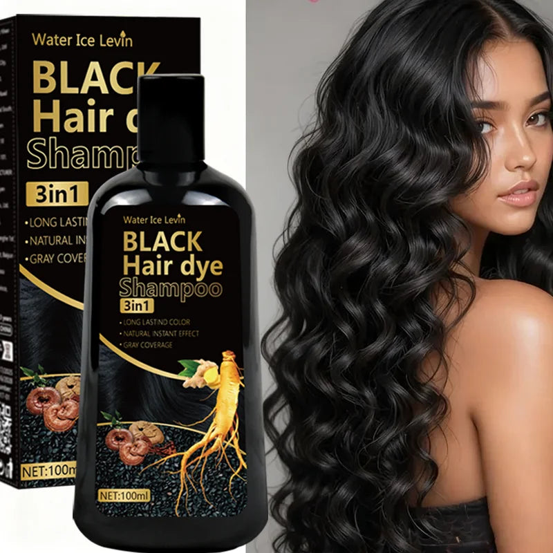 Black Hair Dye Shampoo 3in1 with Ginger & Biotin - Long Lasting Color & Gray Coverage for Vibrant Hair Oasis Select