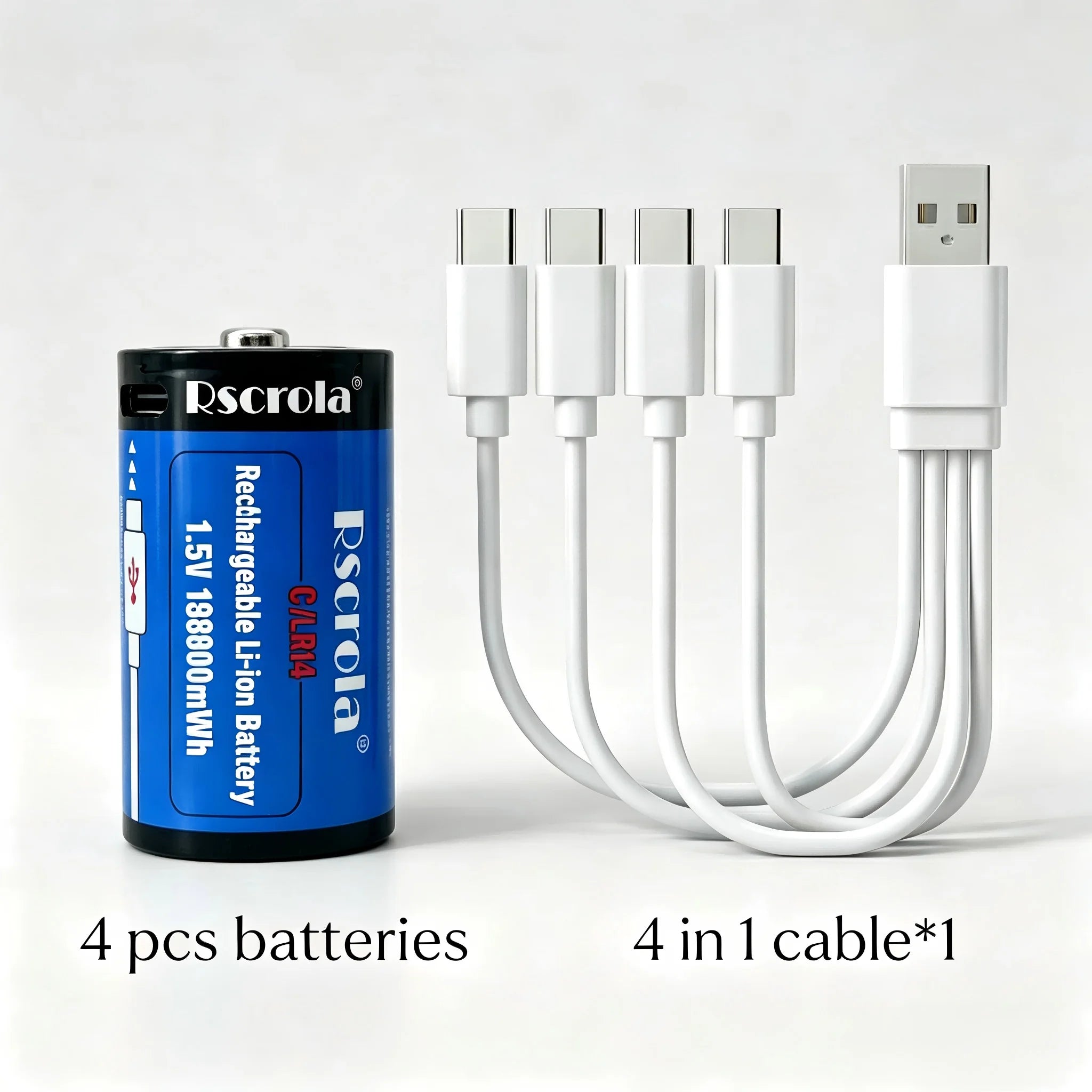 USB-C Rechargeable C Size Li-ion Battery 1.5V LR14 High Capacity with over 19000mWh Long Lasting for Flashlight Toys Lanterns Oasis Select 1.5V 4 PCS Batteries