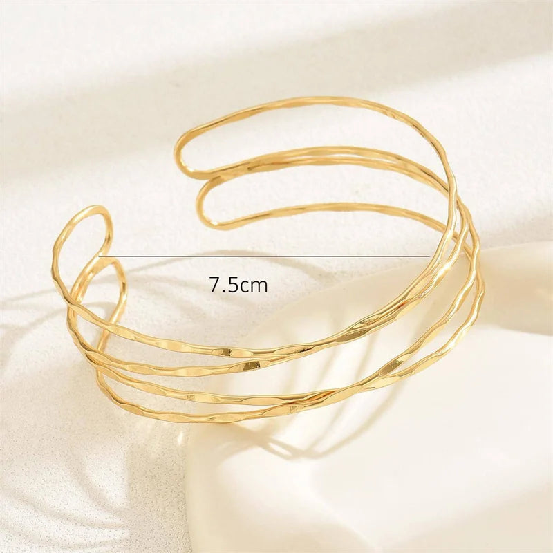 Multilayer Upper Arm Cuff Bracelet For Women, Minimalist Gold Plated Armband Statement Party Armlets Jewelry Oasis Select