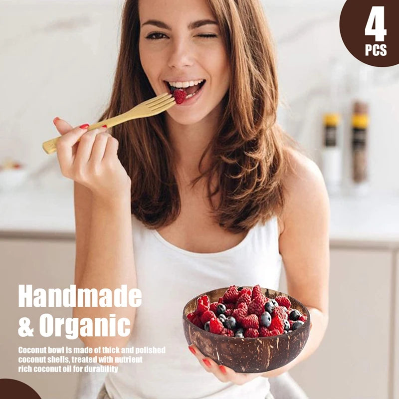 WISH 1 Set Of Natural Coconut Shell Bowls With Spoon And Stand Suitable For Ice Cream, Desserts, Rice, Snacks, Nuts Oasis Select
