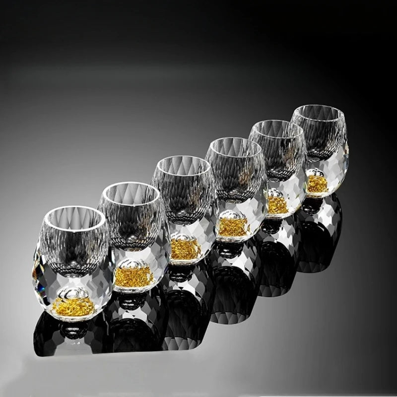 2/6pcs Luxurious Crystal Golden Mountain Shot Glass, Exquisite Handcrafted Spirits Glasses for Whiskey, Vodka & Home Bar Decor Oasis Select 6Pcs <50ml