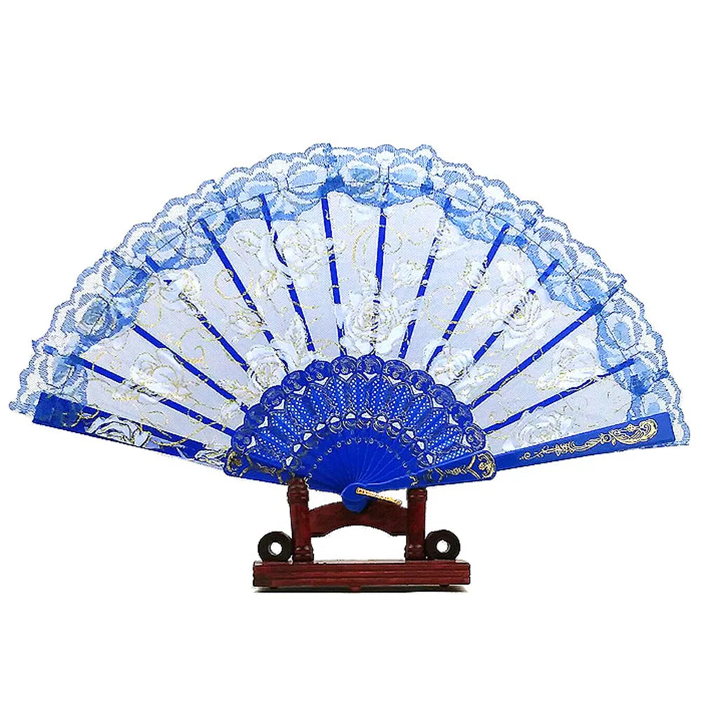 23 Colors Lace OR Cloth Spanish Fabric Silk Folding Hand Held Dance Fan Flower Party Wedding Prom Dancing Summer Fan Accessories Oasis Select