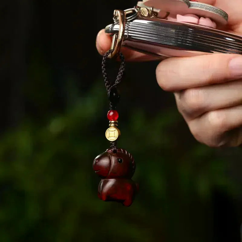 Creative Sandalwood Horse Pendant Keychain Year Of The Horse Mobile Phone Chain Backpack Hanging Decoration New Year Gifts Oasis Select
