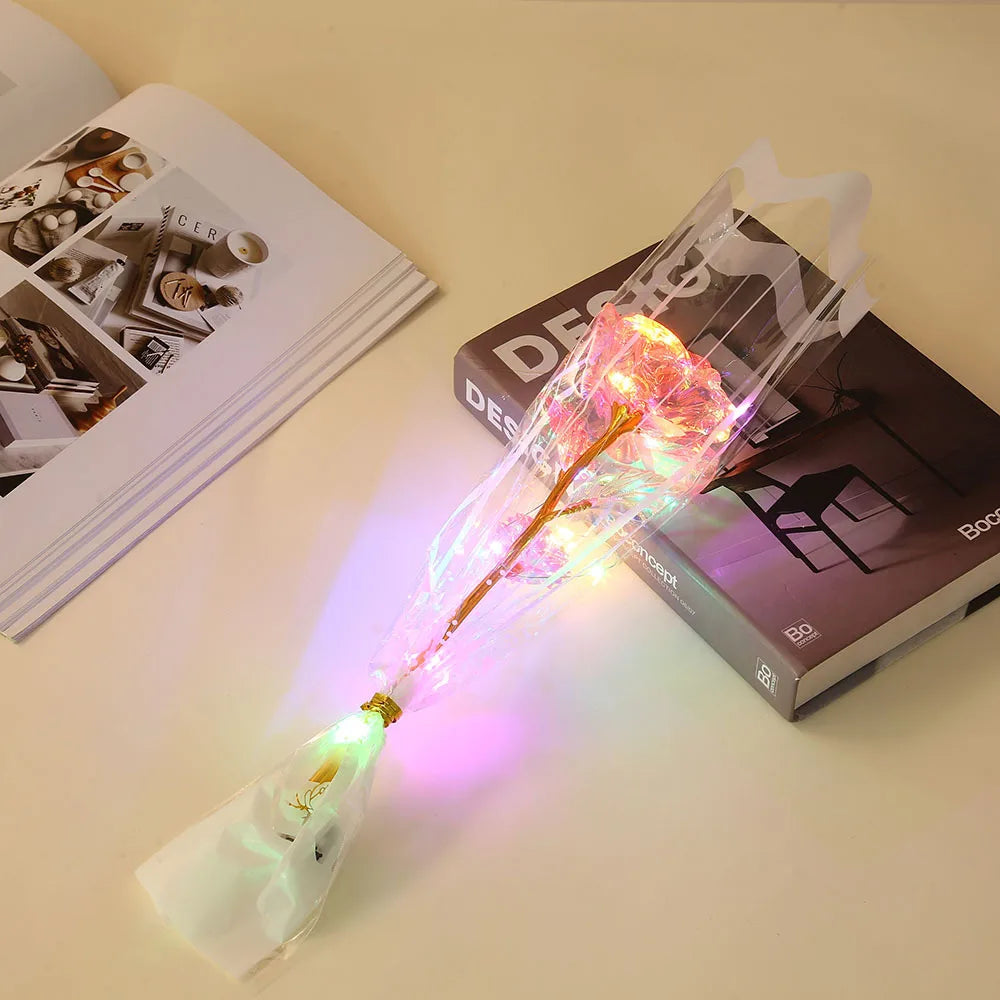 LED Gold Foil Rose with Gift Bag Valentine's Day Mother's Day Teacher's Day Gift Artificial Flower Graduation Gifts for Students Oasis Select Pink
