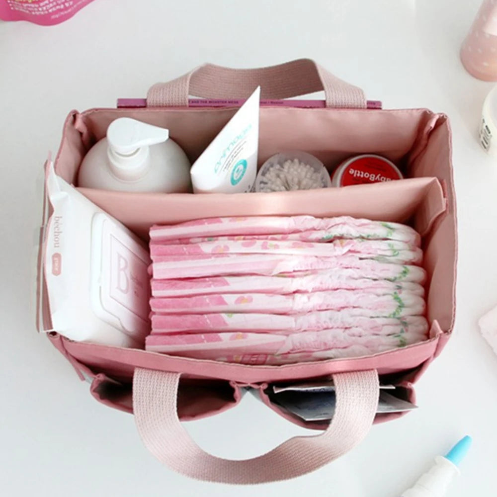Pink Canvas Handheld Mommy Bag – Large Capacity & Partitions