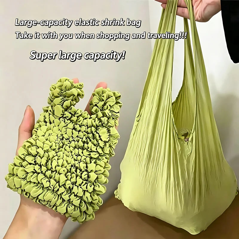 1pcs Mini Pleated Bubble Bag Elastic Stretch Design Foldable Portable Handbag Large Capacity Daily Storage Tote Oasis Select