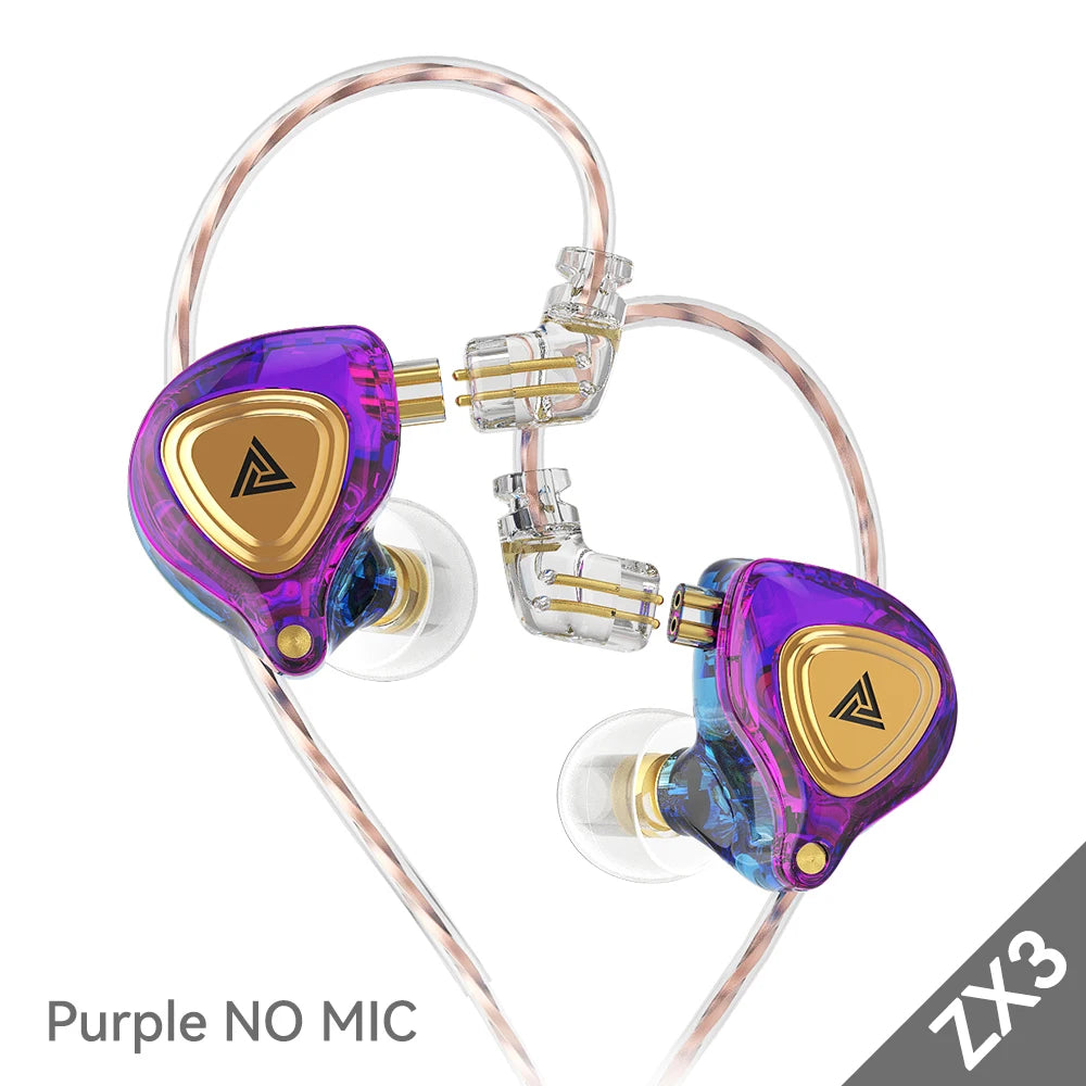 QKZ AK3 FiLe Wired Earphone with Microphone HiFi Music Monitor Bass Headphones Noise Cancelling Headset For Sport Gaming Earbuds Oasis Select ZX3 Purple NO MIC