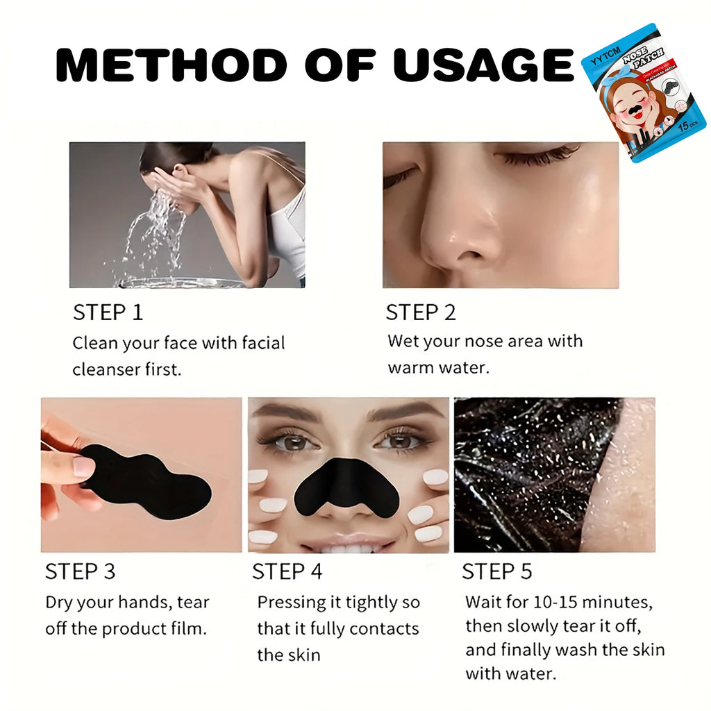 Blackhead Nose Patch, Charcoal Face Nose Mask Deep Cleansing Blackhead Removal Comedone Peel Off Mask 15Pcs/Bag Oasis Select