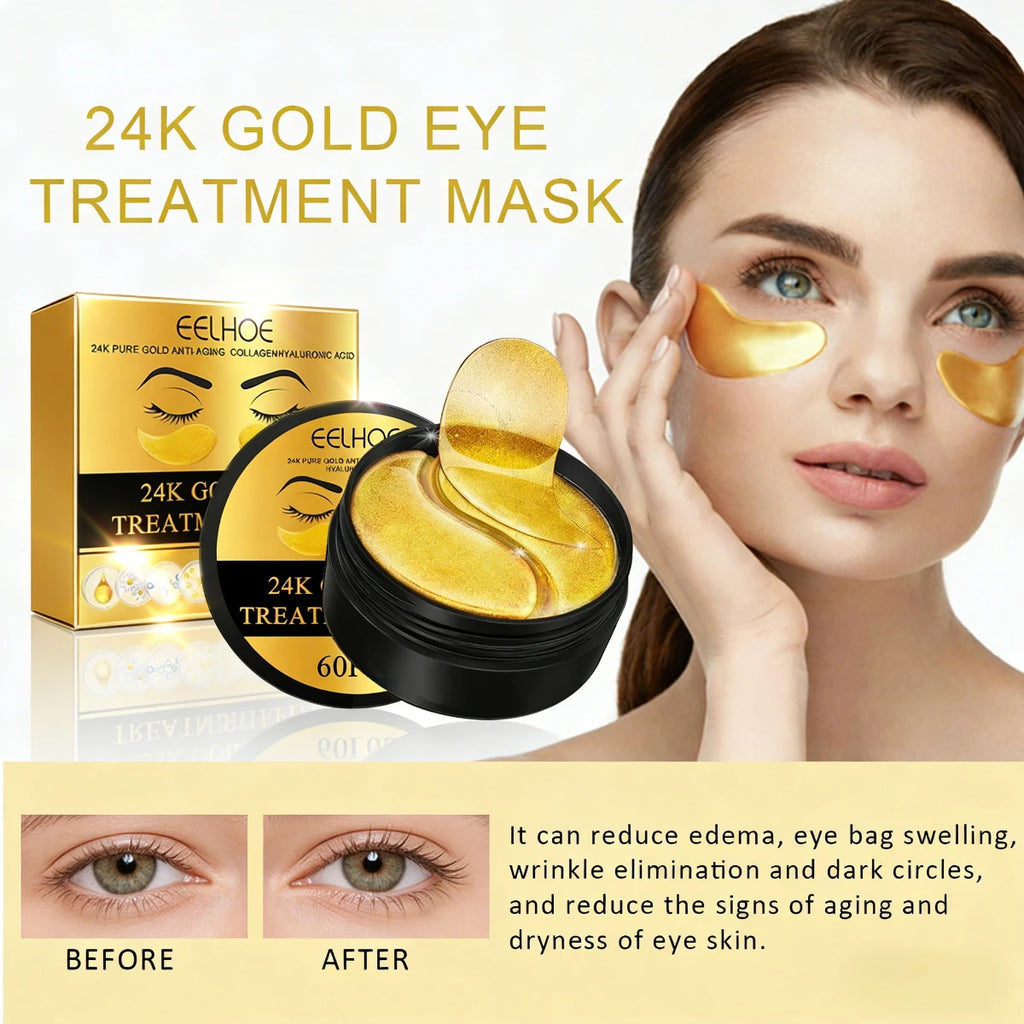24K Gold Eye Mask Removal Eyes Bags Anti Dark Circles Eliminating Puffiness Moisturizing Firming Eye Skin Care Patches Oasis Select