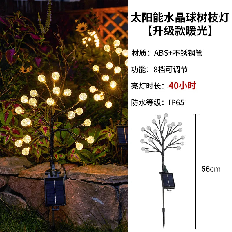 LED Solar Waterproof Cherry Blossom Branch Lamp, Firefly Garden Outdoor Lawn Ground Insert Lamp Oasis Select Warm Crystal Ball 5W