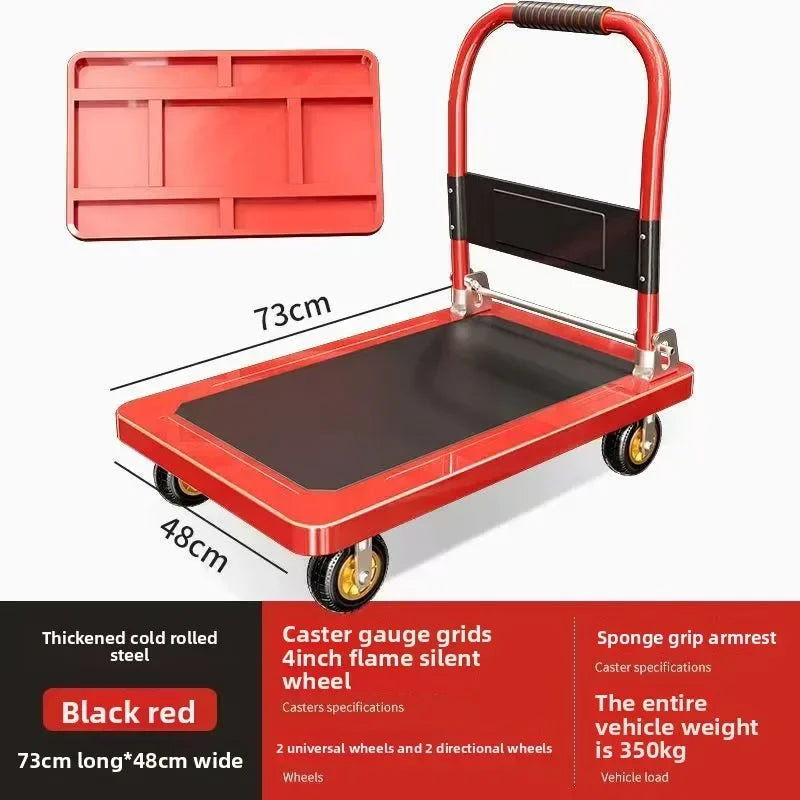 Multi-functional Color steel plate trolley Pull goods trolley Pallet flatcar Portable folding silent Oasis Select Red C