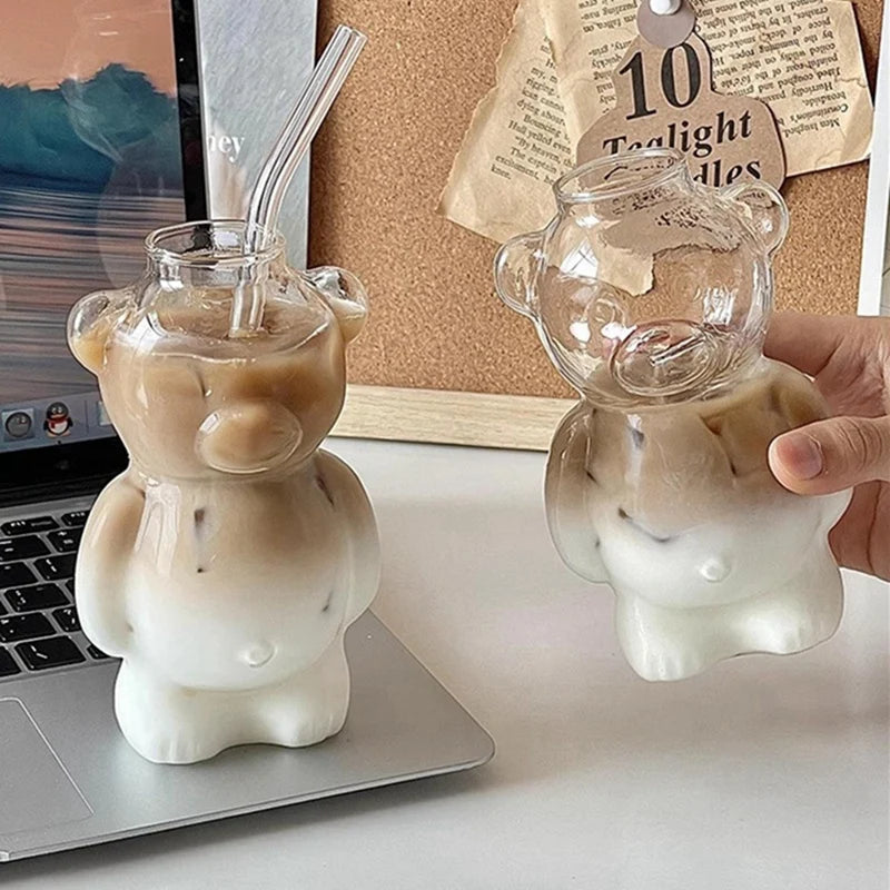 WISH Network Celebrity Restaurant Bear Coffee Cup Cute Cartoon Glass Juice Cup Milk Tea Cup Capacity 320Ml Oasis Select