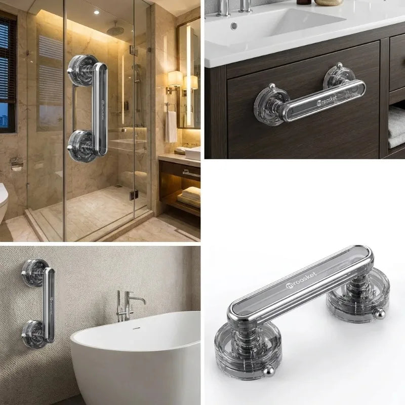Convenient Waterproof Anti-slip Suction Cup Sliding Door Handle Removable Bathroom and Wardrobe Door Grab Bar Oasis Select