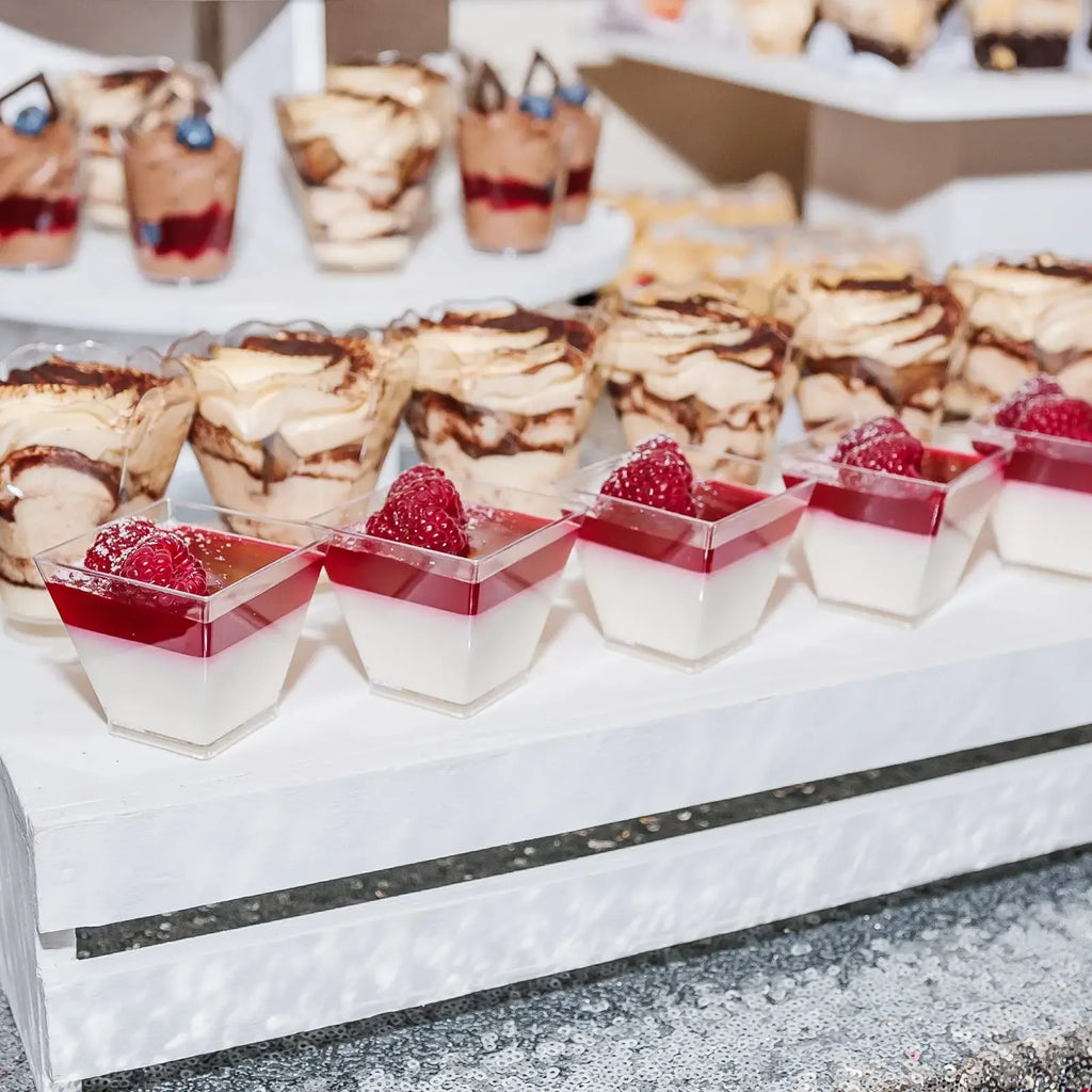 50pc Disposable Plastic Mousse Cup Ladder Shaped Cup Pudding Cup Mini Square Clear Plastic Dessert Cups Yogurt Mousse Baking Oasis Select