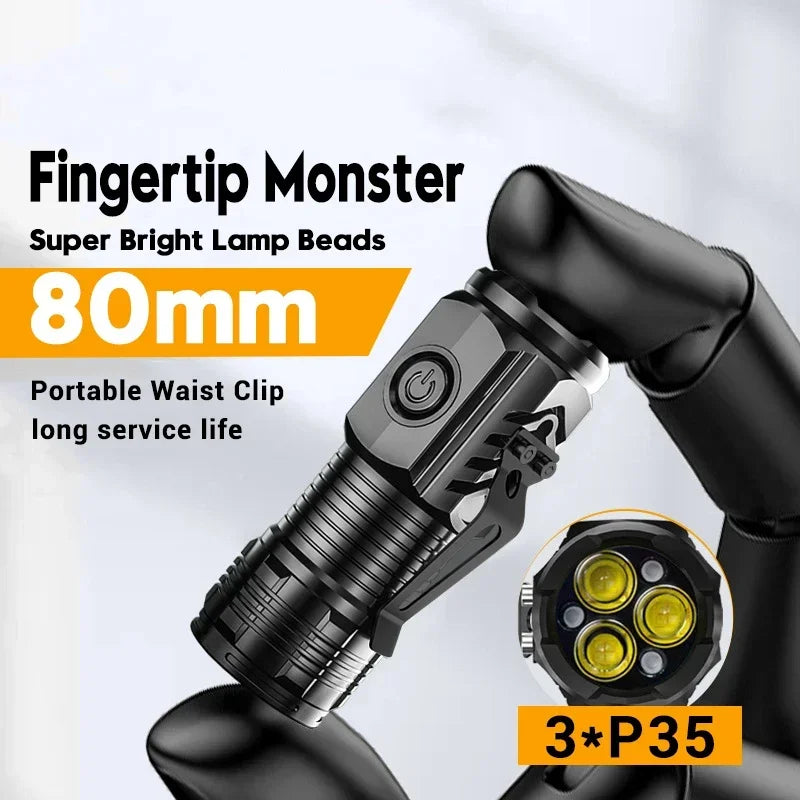 3LED Super Bright Flashlight Portable Mini Burst Flash Torch Rechargeable Outdoor Emergency Spotlight with Pen Clip Tail Magnet Oasis Select