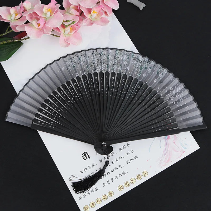 Folding Fan Hand Mini Silk Hollow Out Bamboo Products Arts and Crafts Women Japanese Dance Fan Portable Oasis Select 10