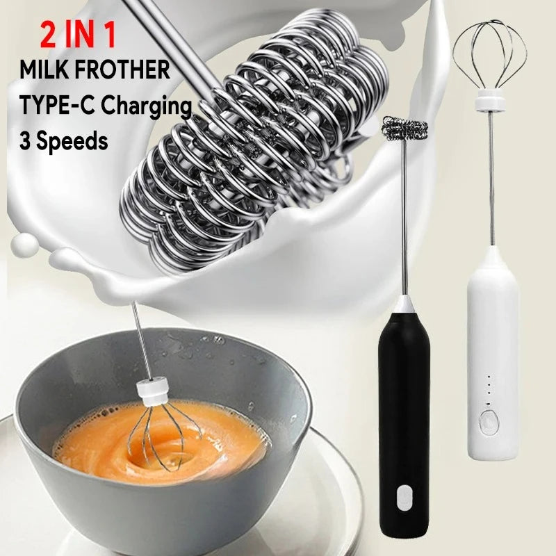 UPGRADED Electric Coffee Frother/MILK Whisk+Egg Beater MINI Food Blender USB Rechargeable Handheld Three Speeds Espresso Tools Oasis Select