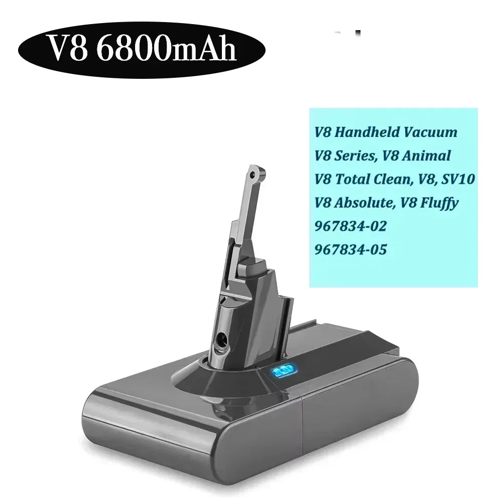 Vacuum Cleaner Rechargeable Li-ion Battery for Dyson V6 V7 V8 Series SV07 SV09 SV10 DC58 DC31 Absolute Fluffy Animal Pro Bateria Oasis Select v8 6800mAh