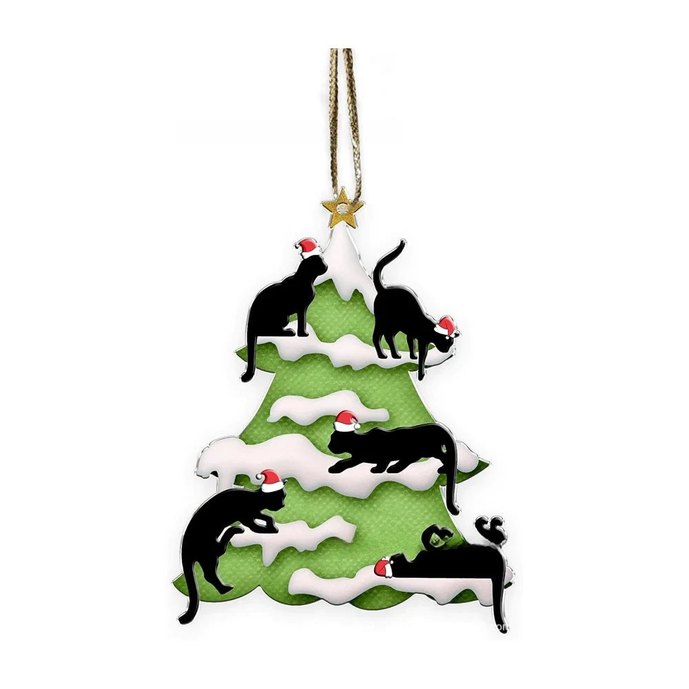 Charming Black Cat Christmas Ornament 2D Acrylic Hanging Decor for Tree Car Mirror Keychain Kid Xmas Gift Holiday Party Supplies Oasis Select Style I