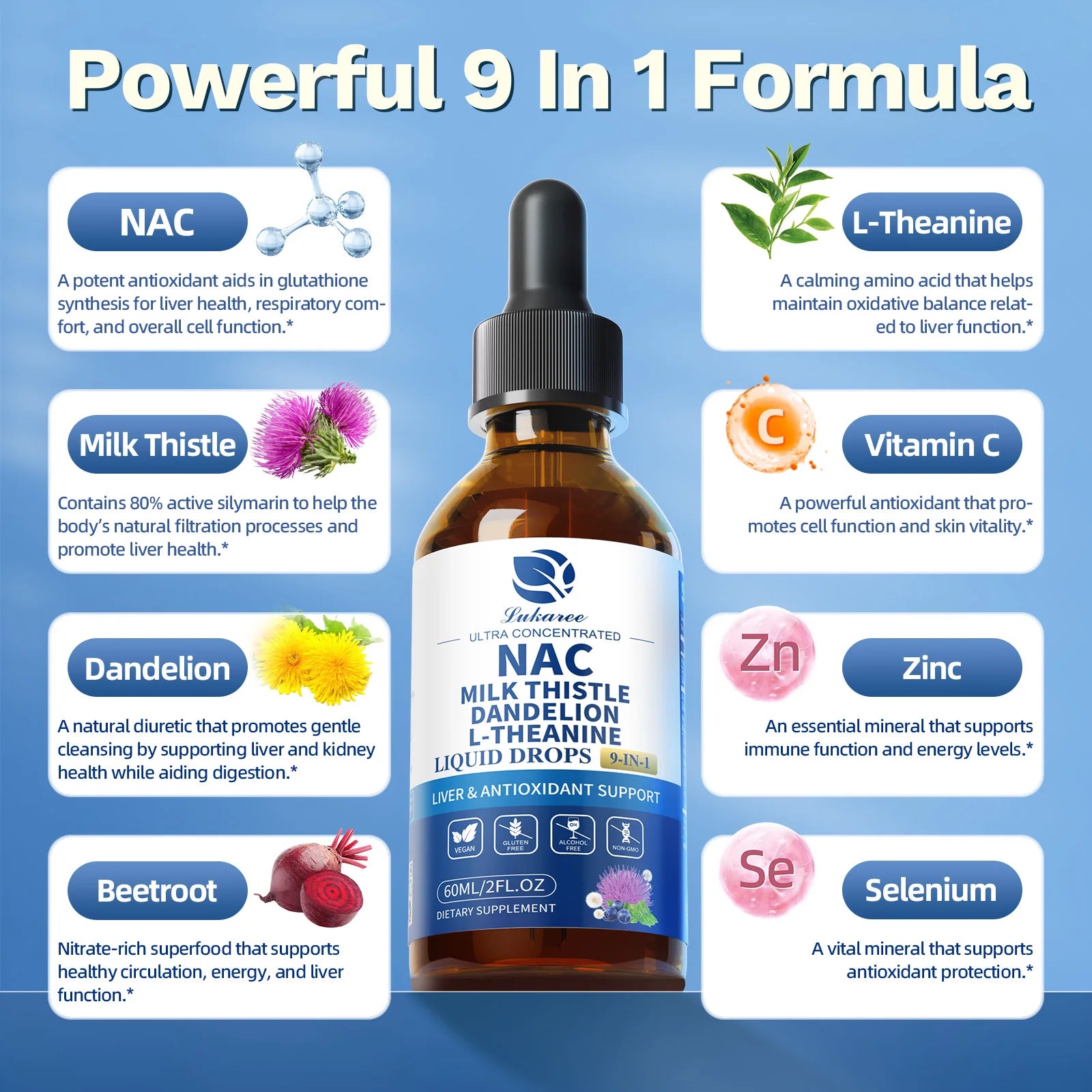 Lukaree Liposomal NAC Supplement with Milk Thistle for Liver,Kidney & Lung Support, Antioxidants & Immune Support Vegan, Non-GMO Oasis Select