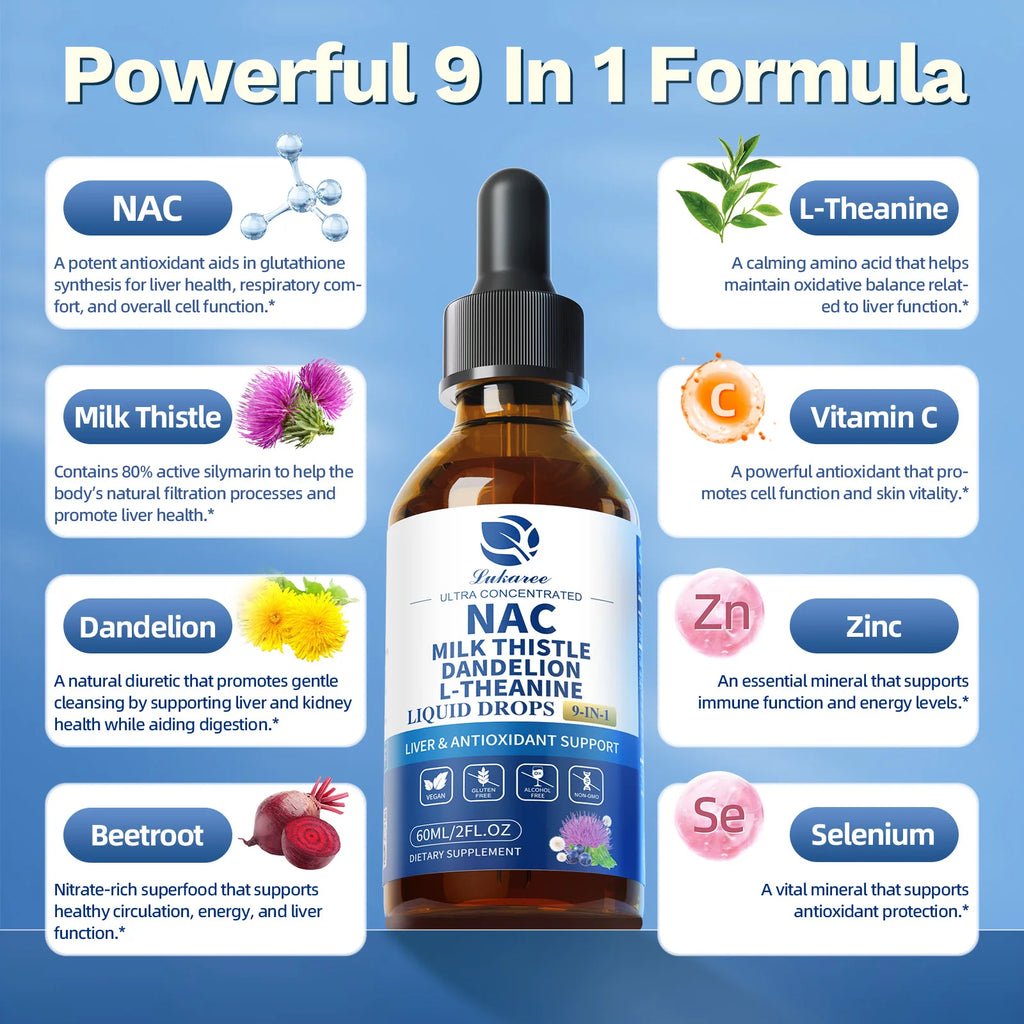 Lukaree Liposomal NAC Supplement with Milk Thistle for Liver,Kidney & Lung Support, Antioxidants & Immune Support Vegan, Non-GMO Oasis Select