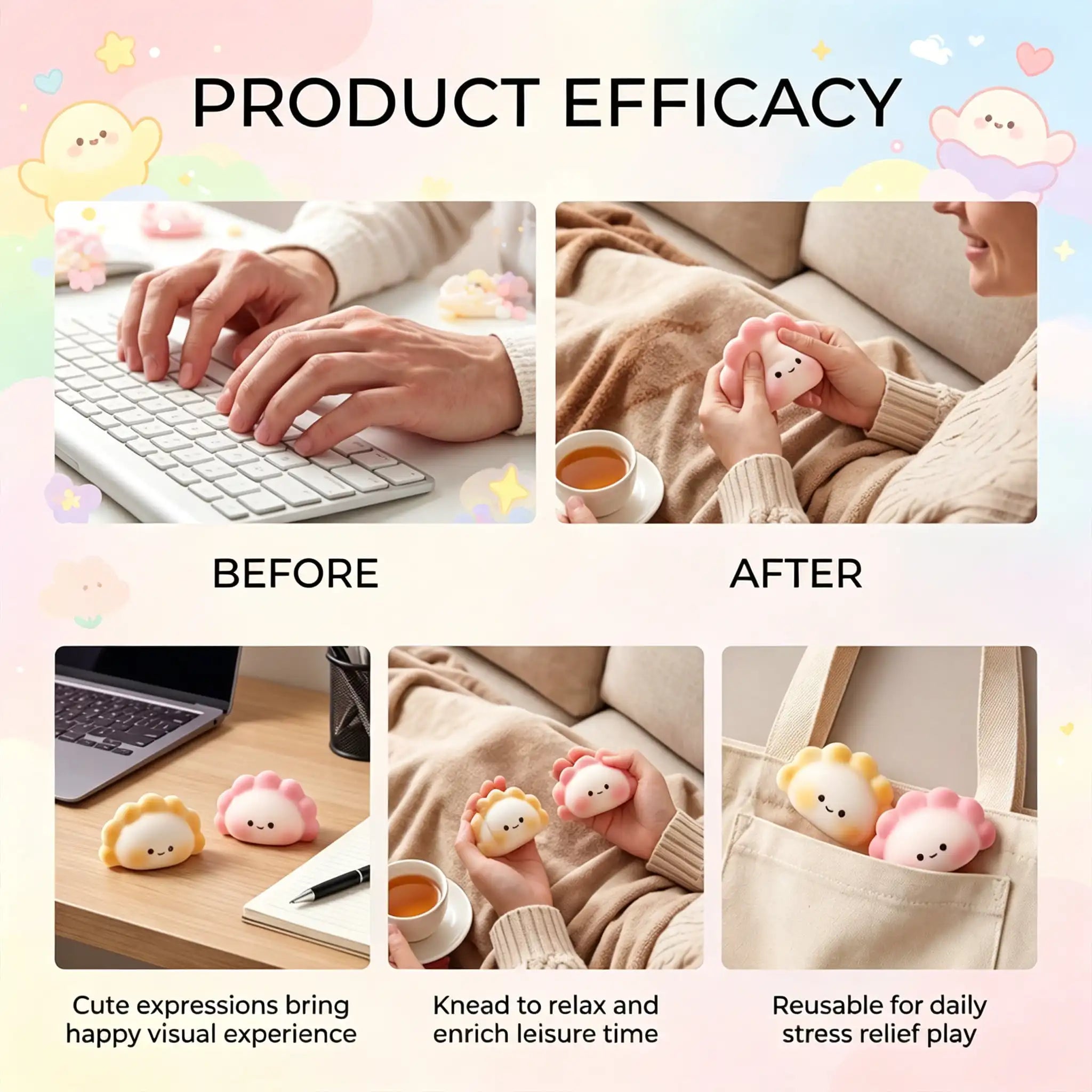 Cute Dumpling Toys Sensory Stress Reliever Fidget Tool for Anxiety &focus Desk Sensory for & Anti-Anxiety Squeeze Party gift Oasis Select