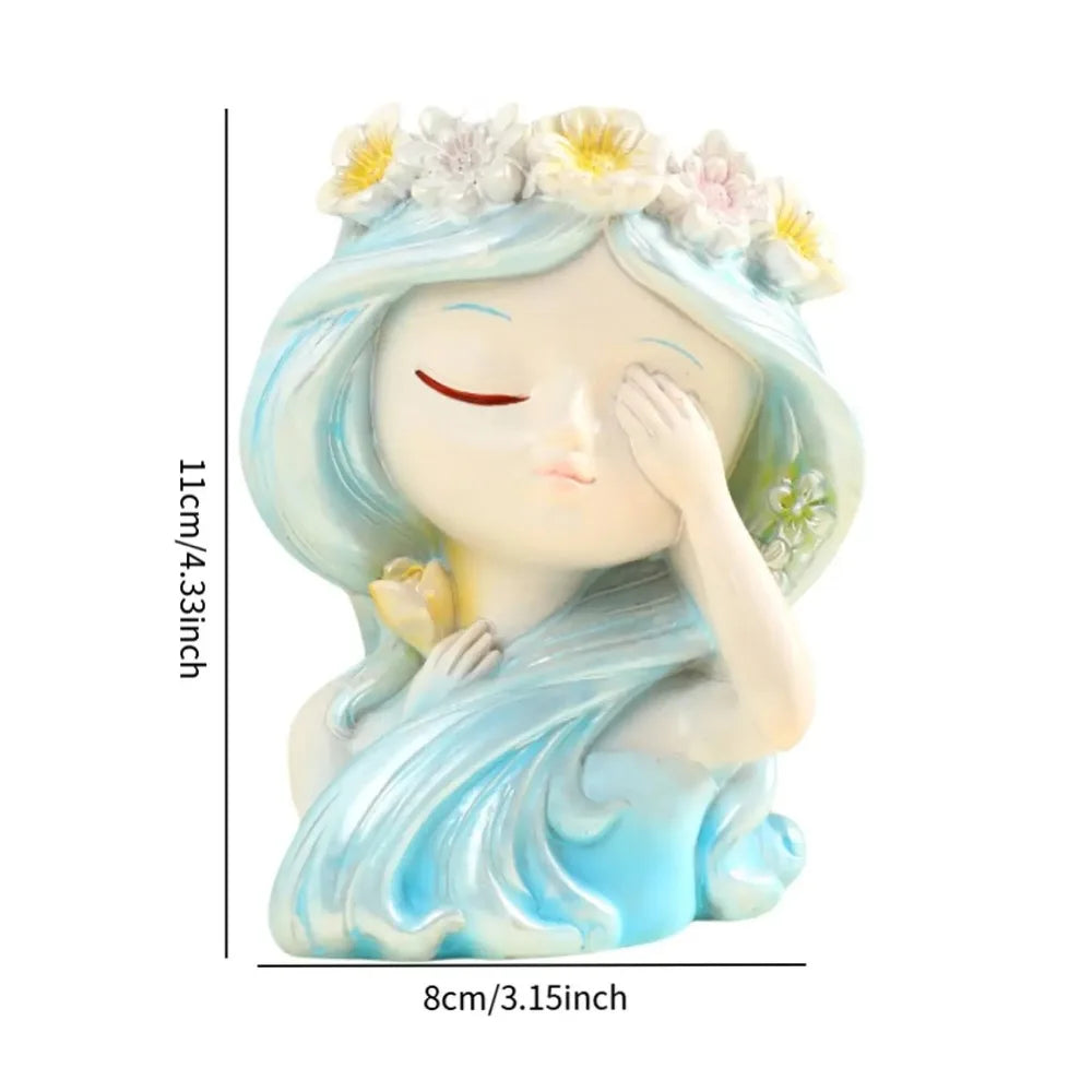 Durable Cute Fairy Head Plant Pot Resin Crafts Handmade Succulents Flower Pot Cartoon Waterproof Figure Planter Garden Courtyard Oasis Select