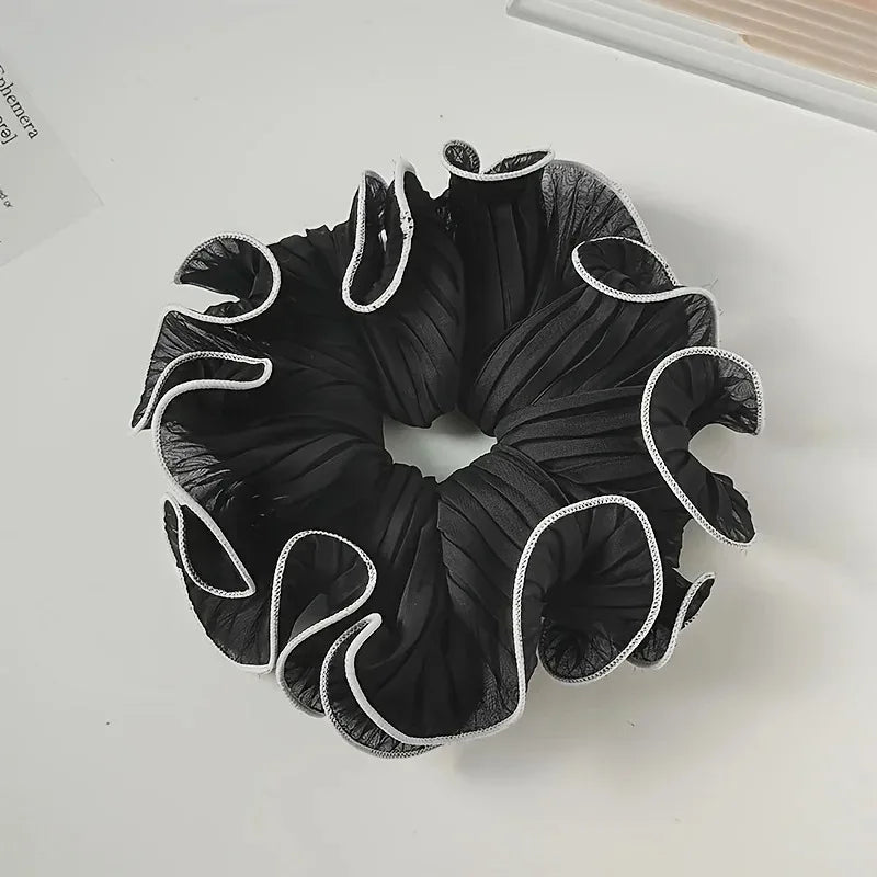 1/4Pcs New Korean Retro Folded Chiffon Oversize Scrunchies Women Sweet Temperament Fashion Exaggerated Hair Band Hair Accessorie Oasis Select black