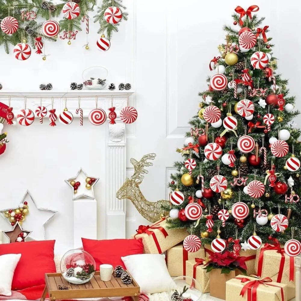 Wooden Candy Cane Christmas Ornaments 12/24 Pcs | DIY Hanging