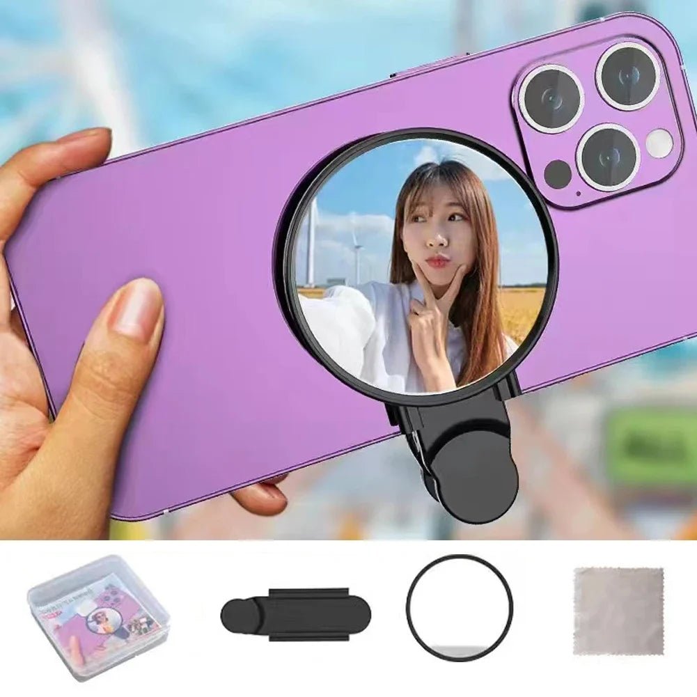 Clip-On Selfie Ring Mirror with Fill Light for Smartphone