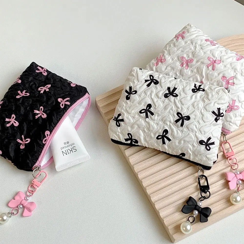 Fresh Small Floral Quilted Cotton Makeup Bag Little Bow Large-Capacity Girls' Make Up Organizer Travel Cosmetic Bag for Women Oasis Select