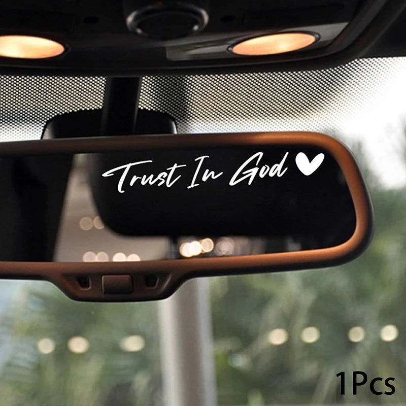 1Pcs Trust In God Heart Car Rear View Mirror Stickers Letter Stickers Waterproof Believe In God Sticker DIY Funny Decals MotorV Oasis Select M 1 White