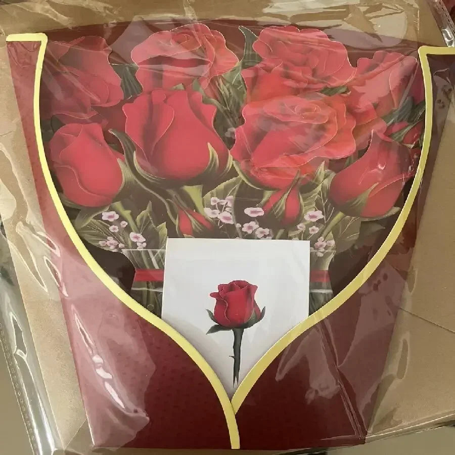 1/3/5/10PCS Paper Flower Bouquet Card 3D Pops-up Bouquet Forever Paper Hand Bouquet Valentine's Day Gift Mother's Day Cards Oasis Select Rose 3PCS